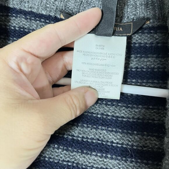 BCBG MAX AZRIA Women Sz S Blue & Grey Wool Cardigan Sweater Open Front - Picture 4 of 8